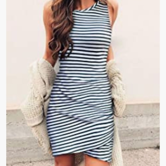 NWOT Navy & White Stripe Dress Sz L - Picture 14 of 16